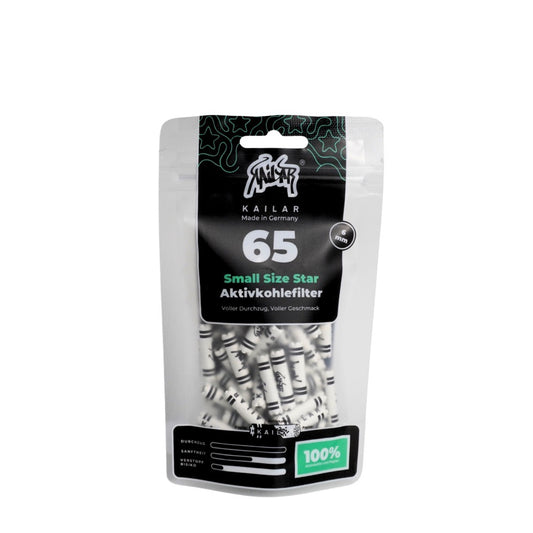 65 filtri a carbone attivo Small Size Star con cappucci in carta