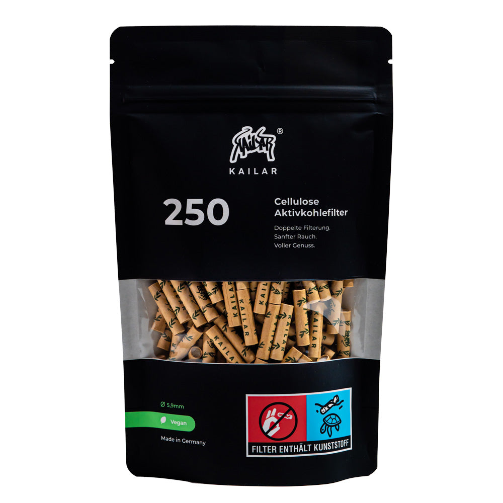 KAiLAR 250 roze cellulose actieve koolfilter Slim (6 mm) met veganistische actieve kool uit kokosnootschillen | voor een minder schadelijke en zachte rookervaring