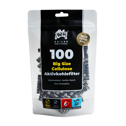 100 BIG SIZE (9mm) Cellulose Aktivkohlefilter