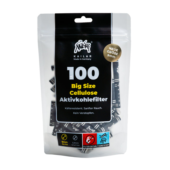 Doypack de 100 – filtres à charbon actif en cellulose 9 mm