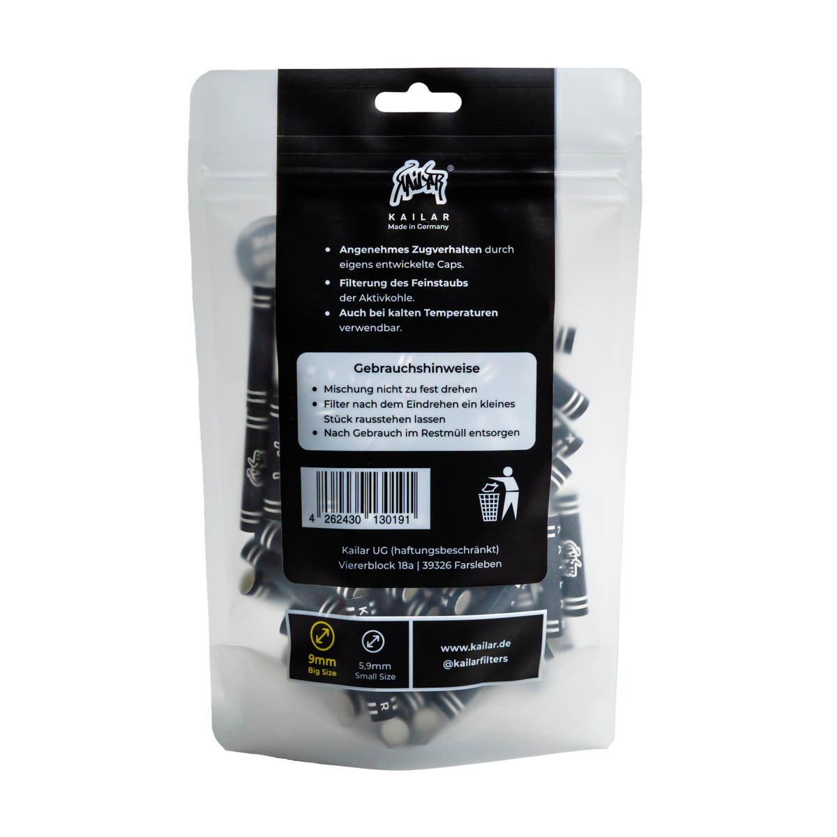 100 BIG SIZE (9mm) Cellulose Soft Aktivkohlefilter