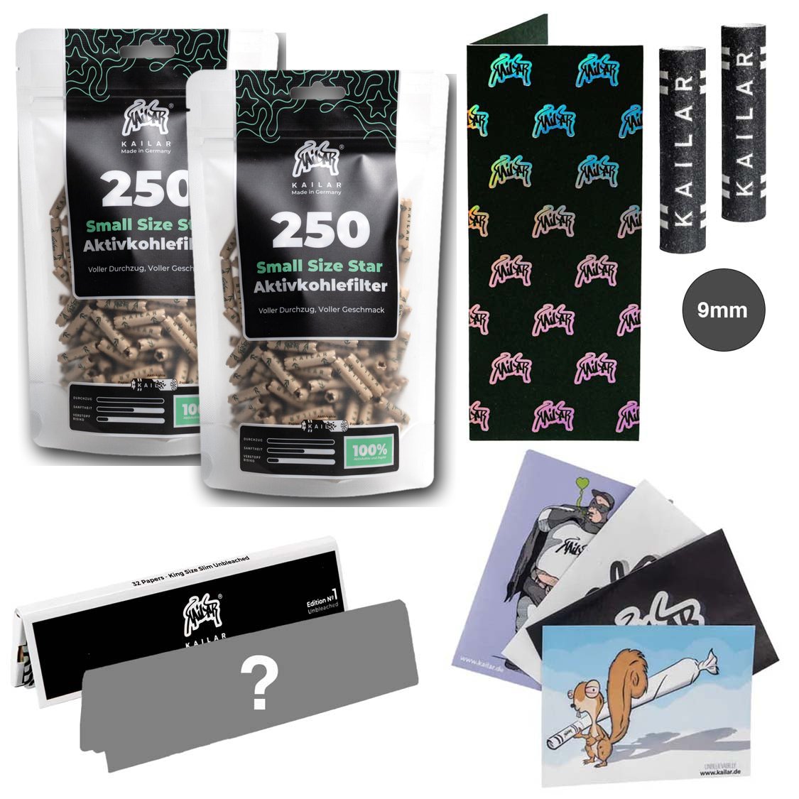 Kailar 2×250er Star Bundle Ungebleicht und Ungebleicht mit Longpapers, Mischpappe, 2×9-mm-Filtern und Stickern