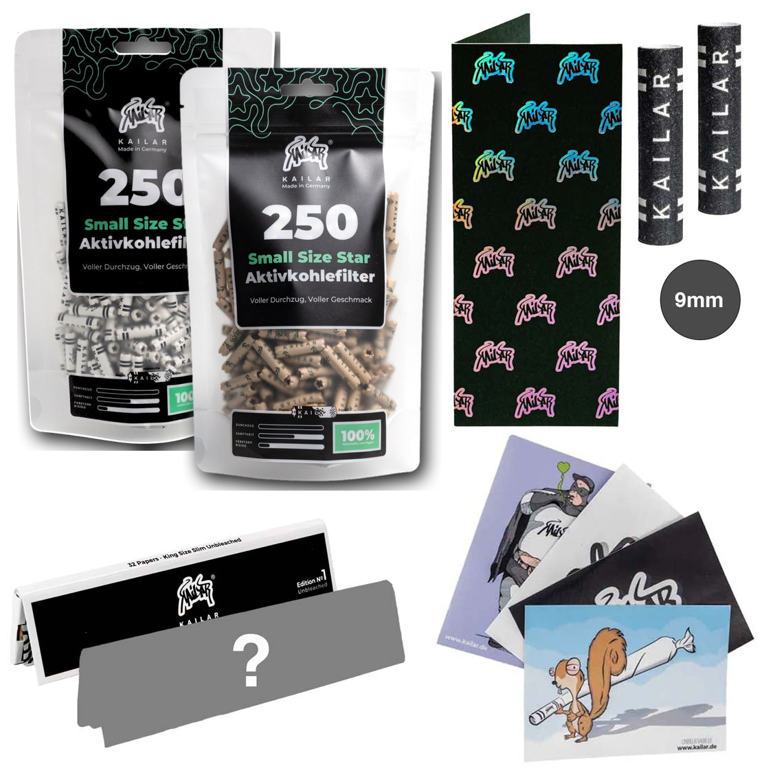 Kailar 2×250er Star Bundle Weiß und Ungebleicht mit Longpapers, Mischpappe, 2×9-mm-Filtern und Stickern