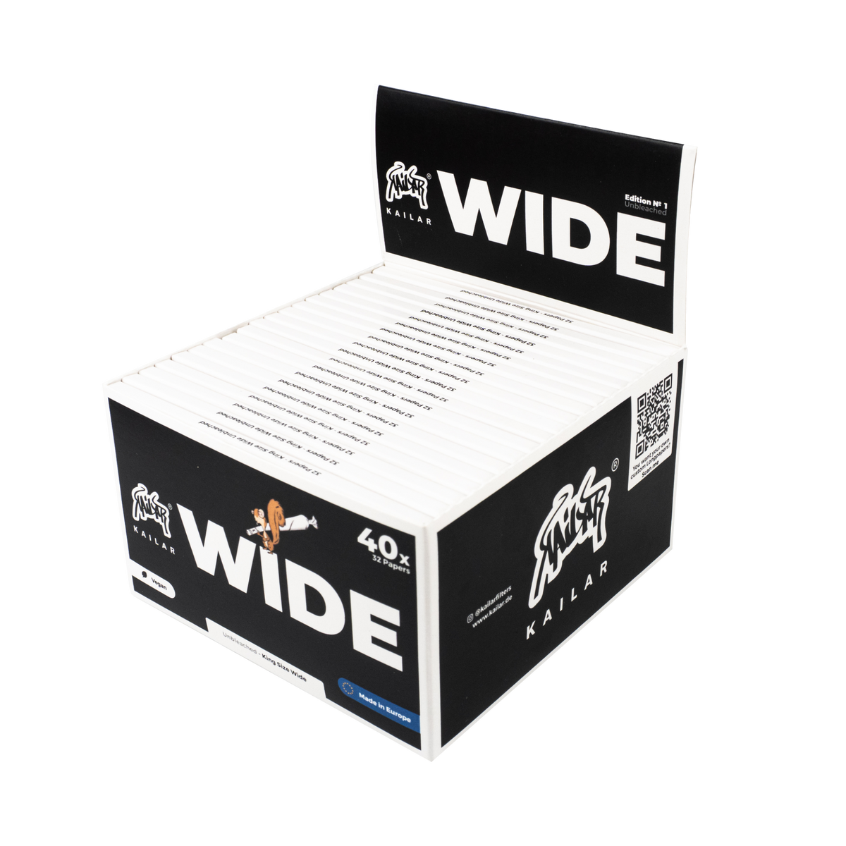 Kailar King Size Wide Unbleached Longpapers Box mit 40 Booklets